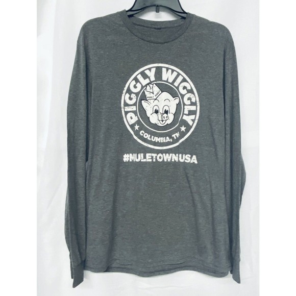Piggly Wiggly Long Sleeve T Shirt Large Gray & White # Muletown USA Columbia TN - Picture 1 of 3